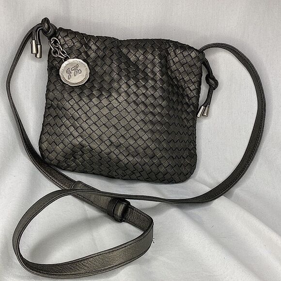 Pewter Woven Leather Crossbody Bag - Picture 1 of 11